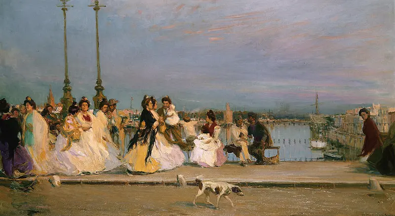 Cigarreras cruzan el puente de Triana